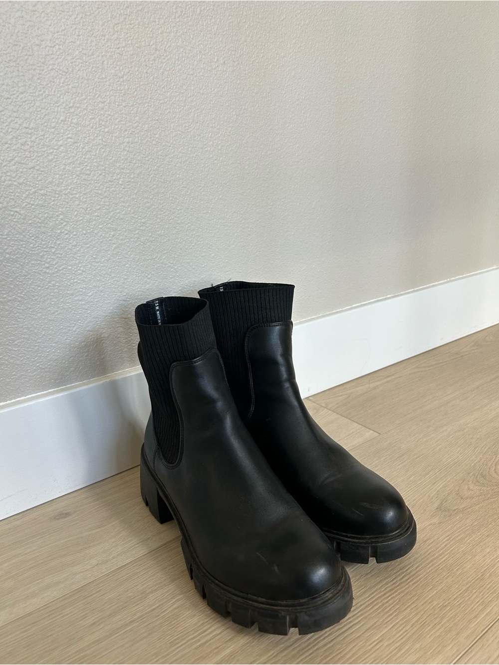 Steve Madden Black Lug-Sole Chelsea Ankle Boots
